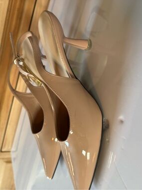 SHEIN Nude Patent Slingback Pointed-Toe Kitten Heels